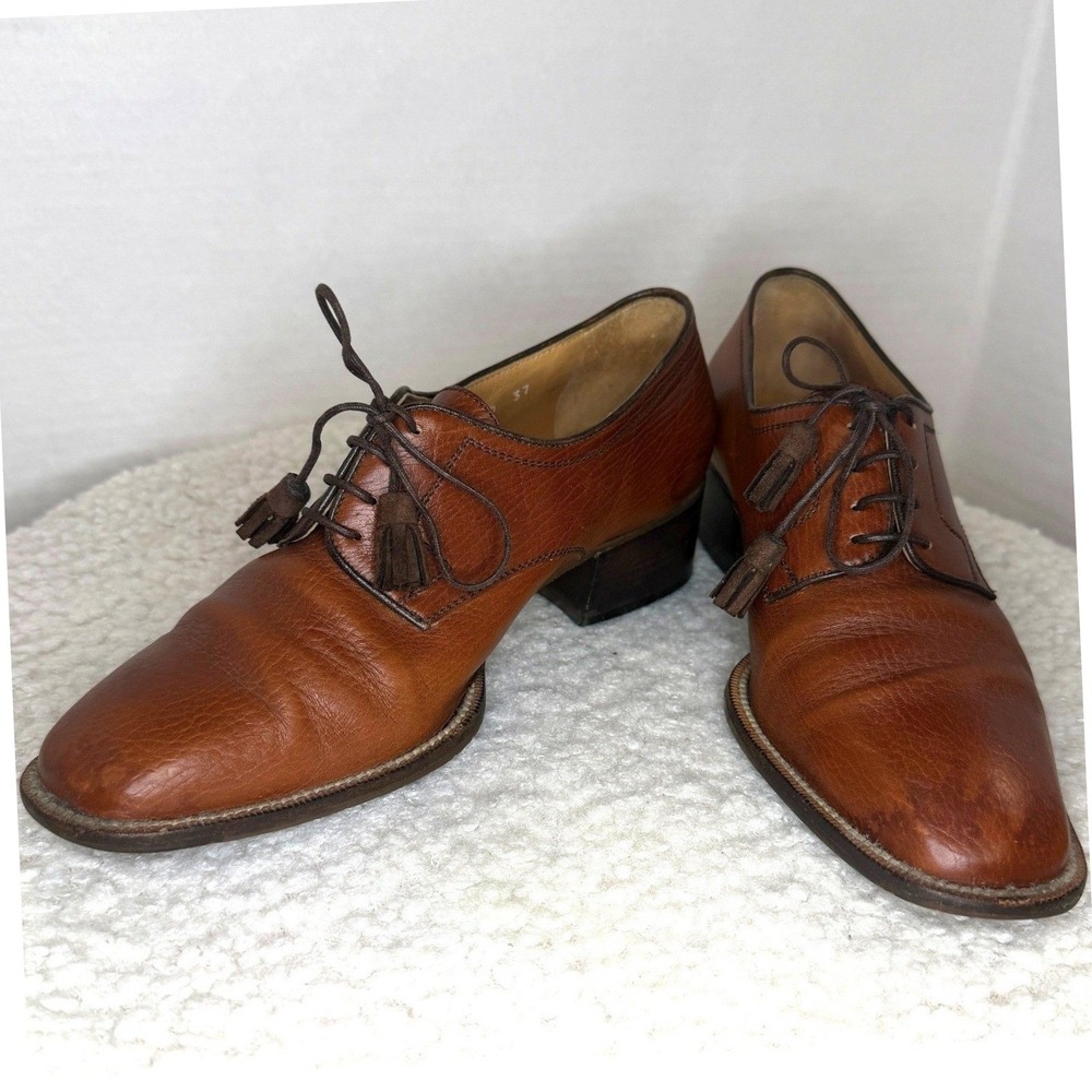 Vintage Italian Leather Womans Oxford Shoes Derby Tassel Academia Equestrian 6.5 - Picture 13 of 16